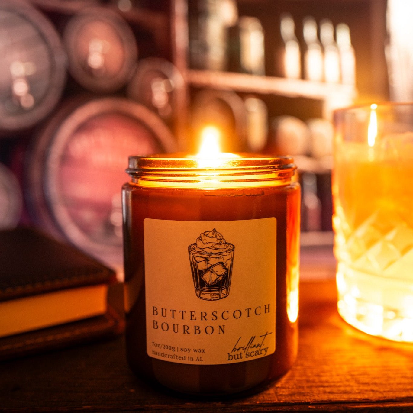 “Butterscotch Bourbon” candle —inspired by the wizarding world, a magical gift perfect for Harry Potter fans and book lovers.