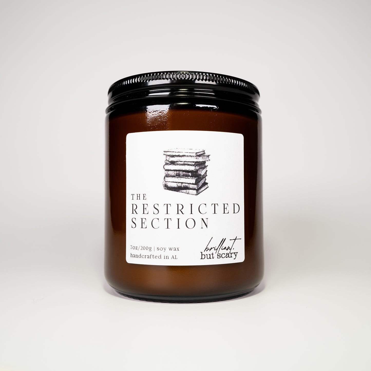 “The Restricted Section” candle — handcrafted soy wax, inspired by magical libraries, a perfect gift for Harry Potter fans.