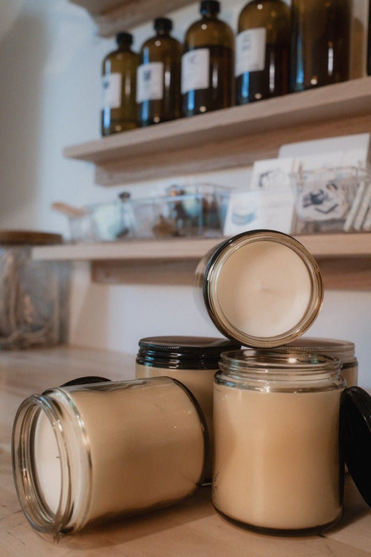 Handmade coconut apricot blend candles in studio - Brilliant but Scary small batch