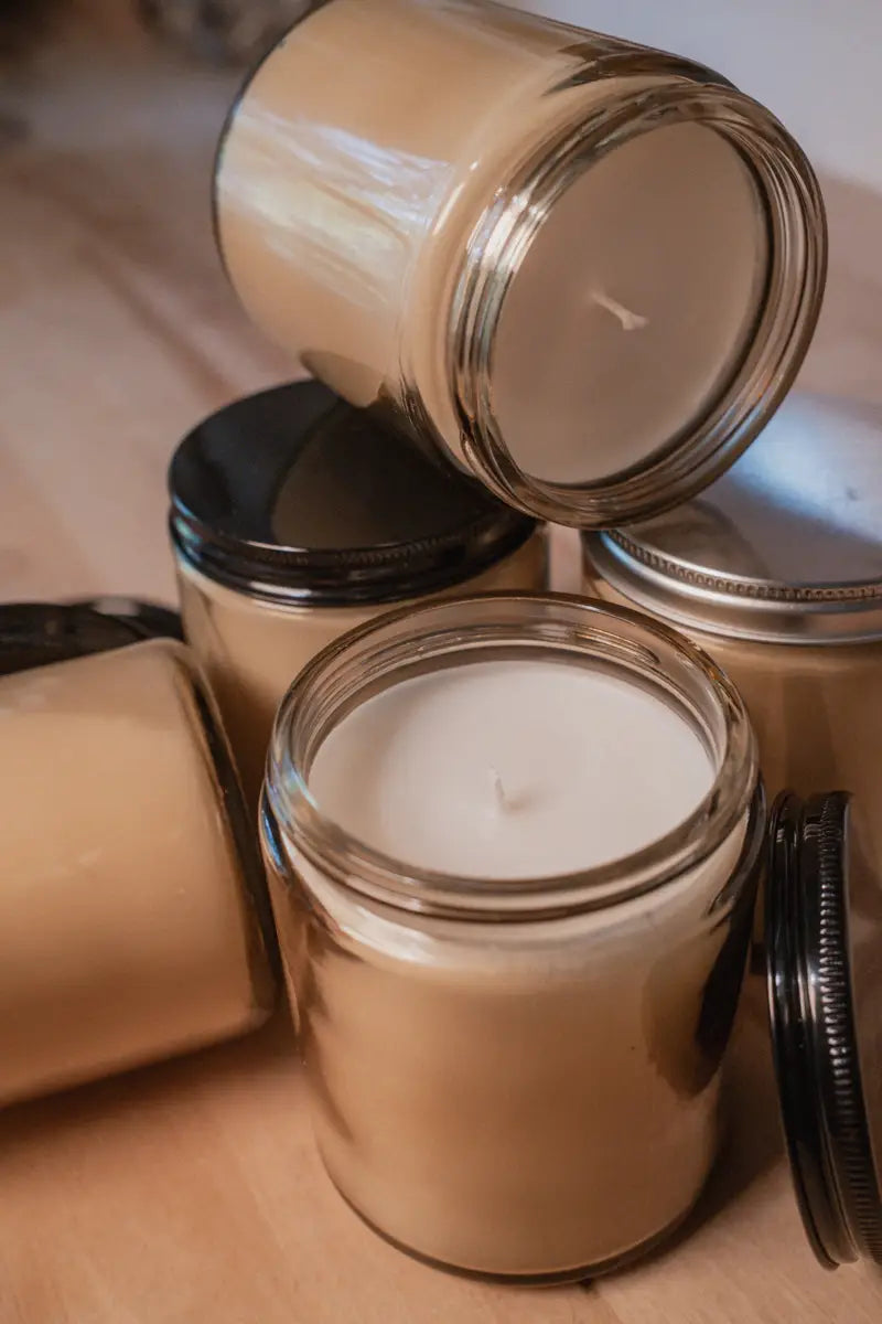 Close-up of handmade coconut wax candles in candle studio - Brilliant but Scary small batch