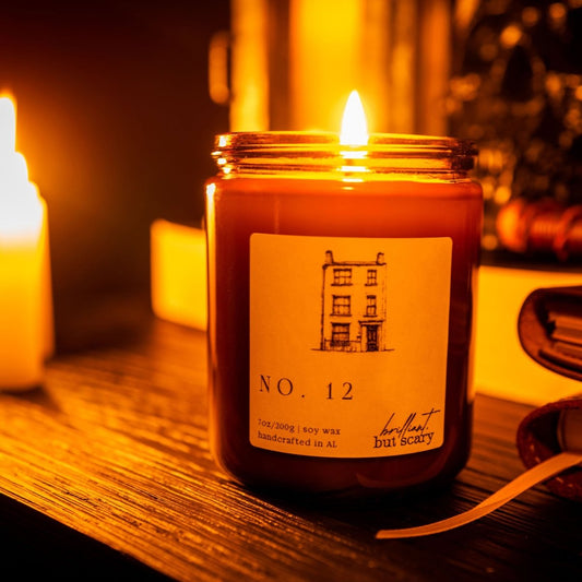 “No. 12” candle — a handcrafted soy wax candle inspired by the wizarding world, perfect for Harry Potter fans and fantasy book lovers.