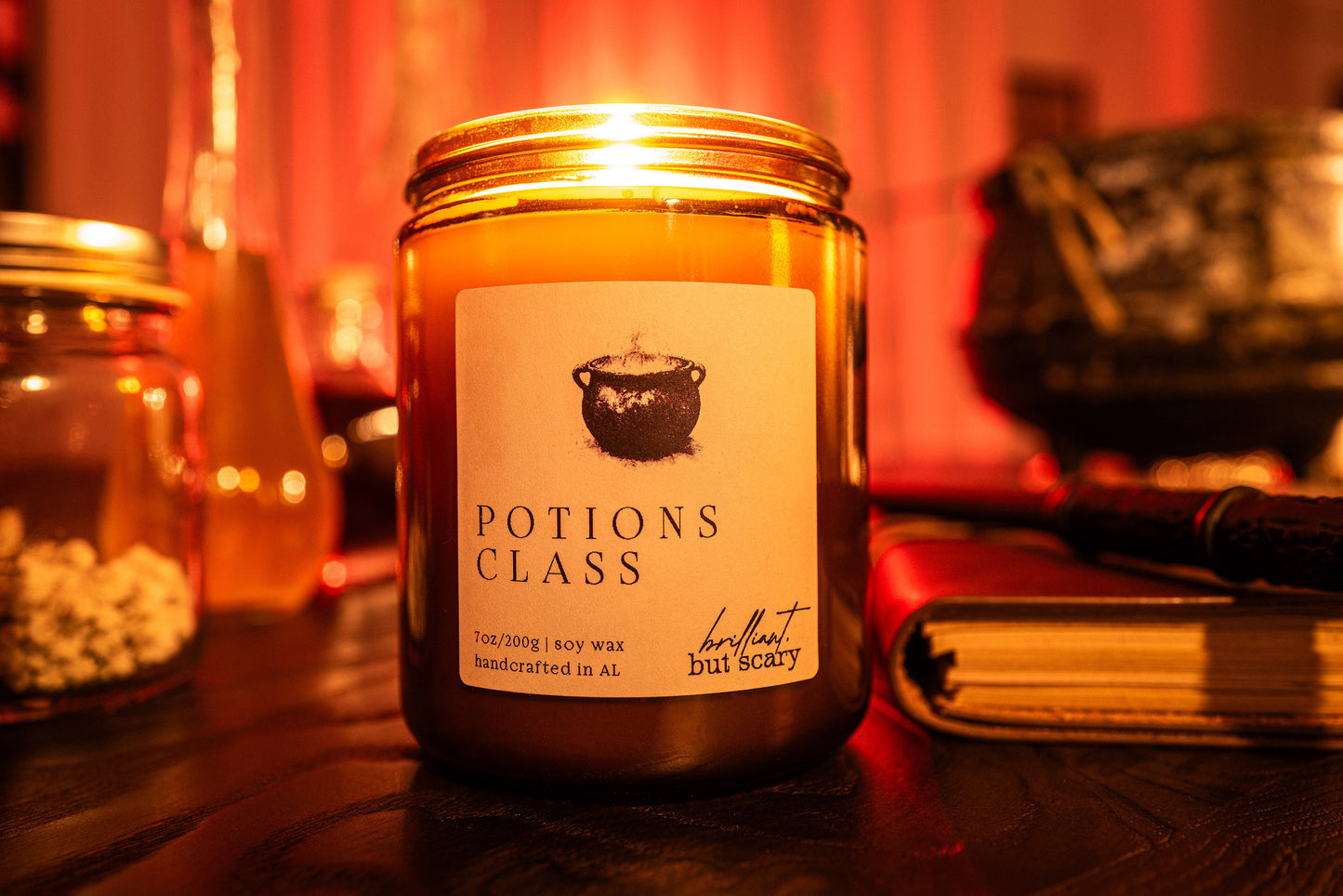 Potions Class 7oz. soy wax candle, inspired by a dark sultry classroom.