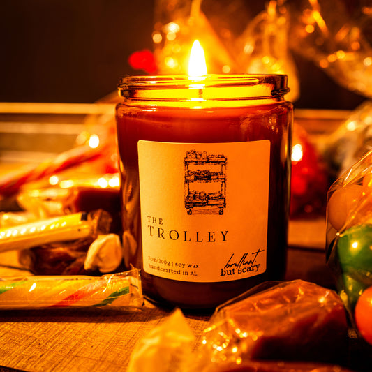 Handcrafted soy candles for fantasy book readers, potterheads, wizards, and non-magic folk. The Trolley is created in small batches, located in AL.